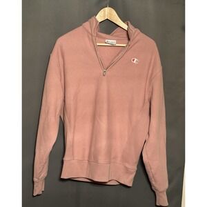 Champion Hoodie Mens Small Pink 1/4 Zip Reverse Weave Pullover Sweatshirt‎ Logo
